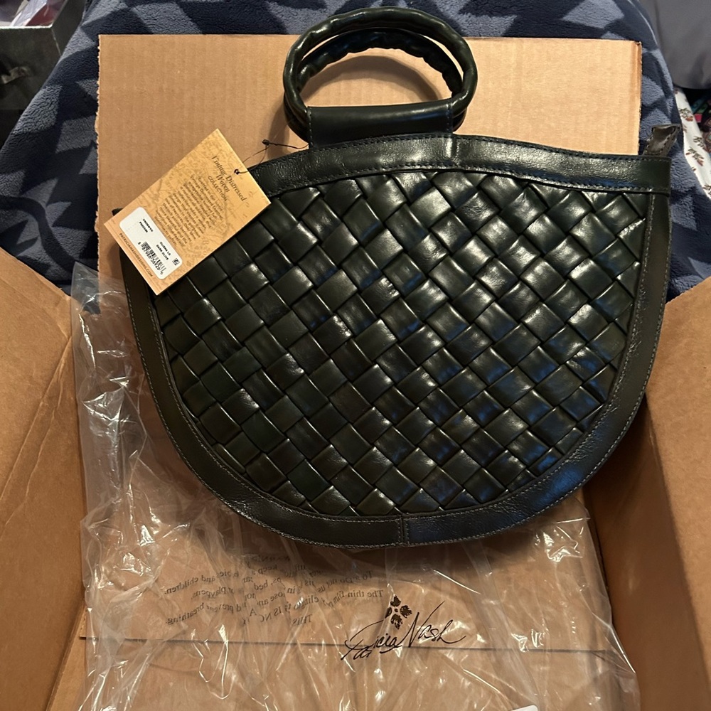 Patricia Nash Dark Olive Woven leather Tote Bag